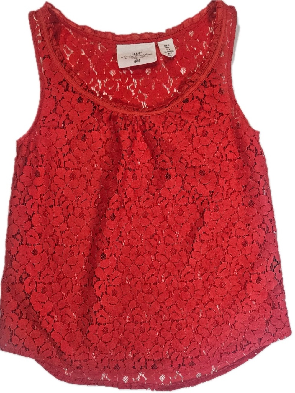 H&M Tank Womens S Red Floral Lace Crochet Lined Scoop Neck Basic Summer